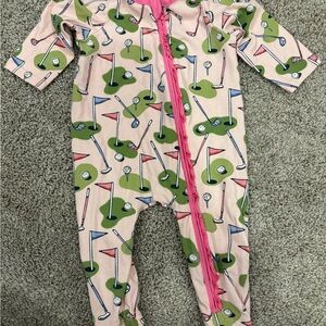 MudPie Pink and Green Golf Print Footie